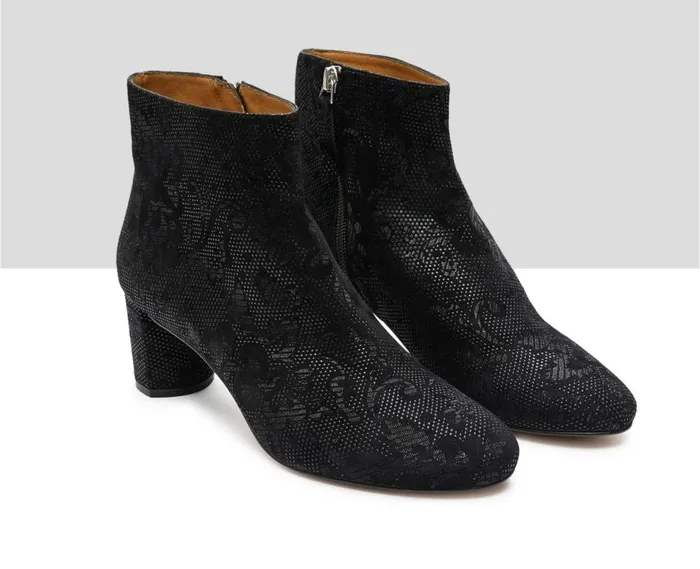 Audley Shoes Mid Heel Leather Booties Kasie Black Women Medium Heel