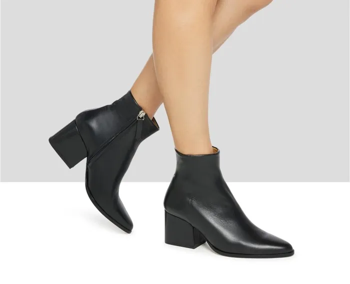 Audley Shoes Mid Heel Leather Booties Kiona Black Women Medium Heel