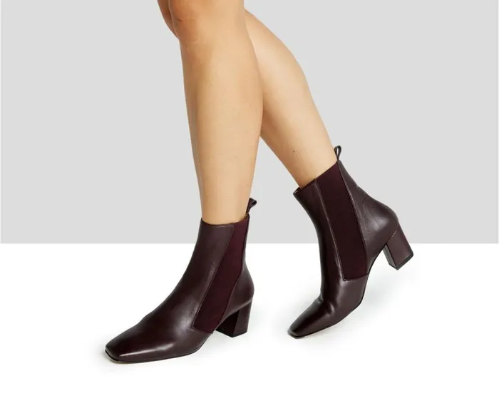 Audley Shoes Mid Heel Leather Booties Kyria Burdeos Women Low Heel