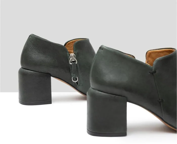 Audley Shoes Mid Heel Leather Shoe Gimena Green Women Medium Heel