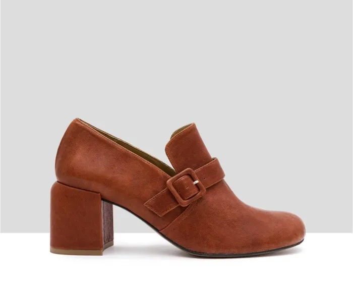 Audley Shoes Mid Heel Leather Shoe Idaira Orange Women Medium Heel
