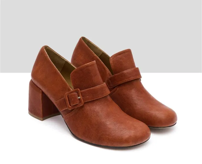 Audley Shoes Mid Heel Leather Shoe Idaira Orange Women Medium Heel