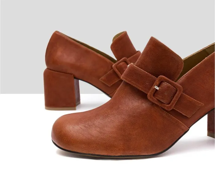 Audley Shoes Mid Heel Leather Shoe Idaira Orange Women Medium Heel