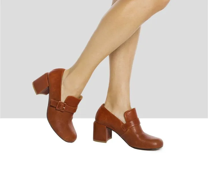 Audley Shoes Mid Heel Leather Shoe Idaira Orange Women Medium Heel