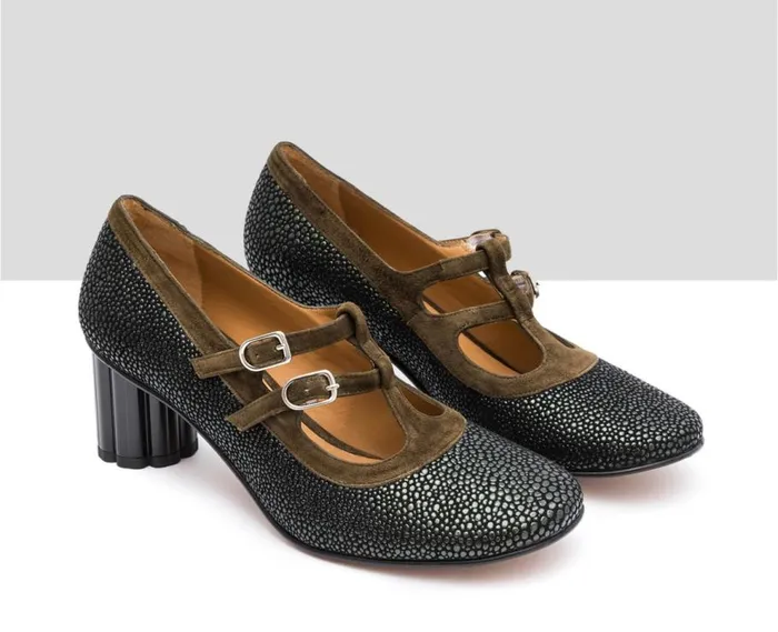 Audley Shoes Mid Heel Leather Shoe Idalia Green Women Medium Heel