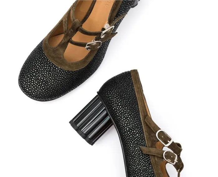 Audley Shoes Mid Heel Leather Shoe Idalia Green Women Medium Heel