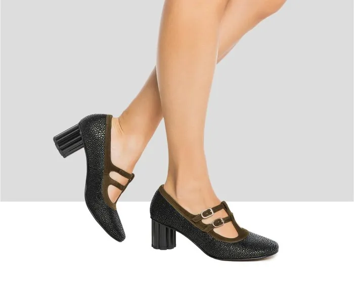 Audley Shoes Mid Heel Leather Shoe Idalia Green Women Medium Heel