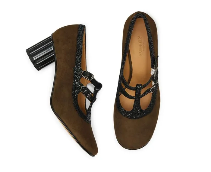 Audley Shoes Mid Heel Leather Shoe Ileana Green Women Medium Heel