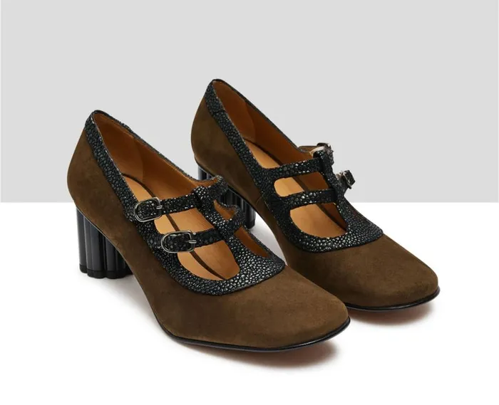 Audley Shoes Mid Heel Leather Shoe Ileana Green Women Medium Heel