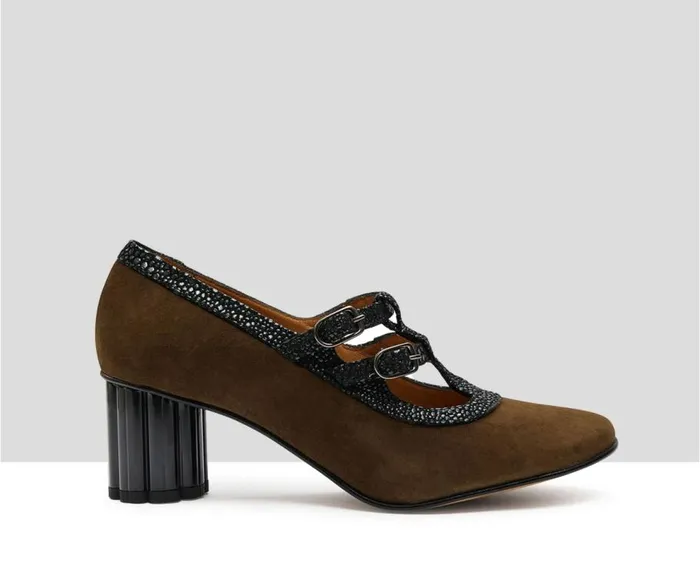 Audley Shoes Mid Heel Leather Shoe Ileana Green Women Medium Heel