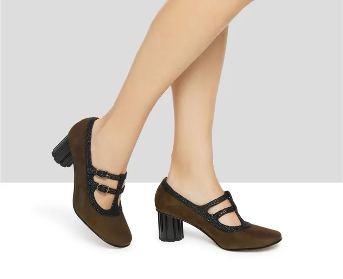 Audley Shoes Mid Heel Leather Shoe Ileana Green Women Medium Heel