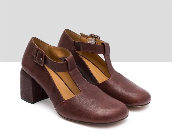 Audley Shoes Mid Heel Leather Shoe Imelda Burdeos Women Medium Heel