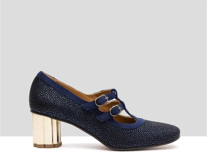 Audley Shoes Mid Heel Leather Shoe Isamar Blue Women Medium Heel