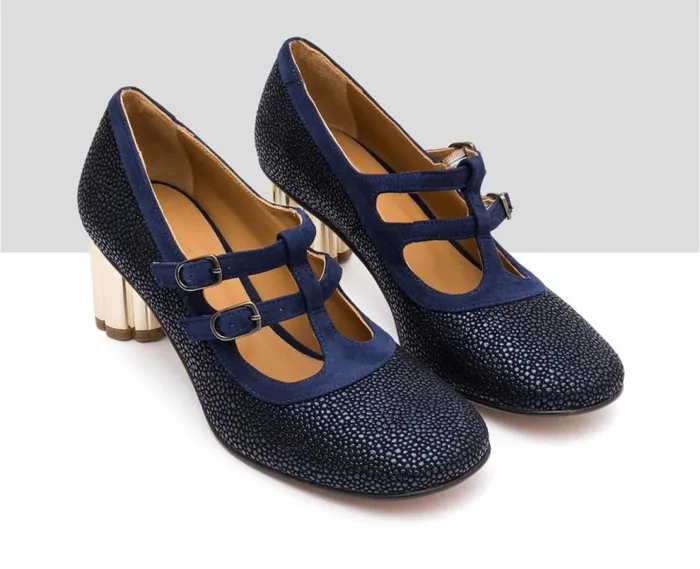 Audley Shoes Mid Heel Leather Shoe Isamar Blue Women Medium Heel