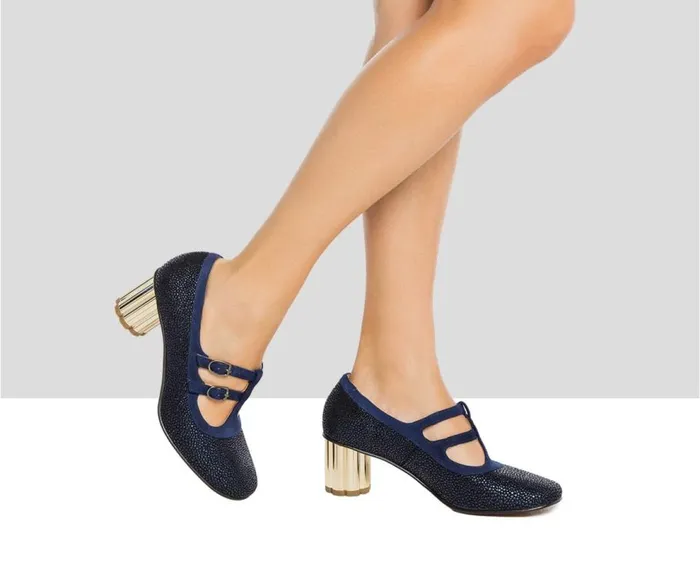 Audley Shoes Mid Heel Leather Shoe Isamar Blue Women Medium Heel