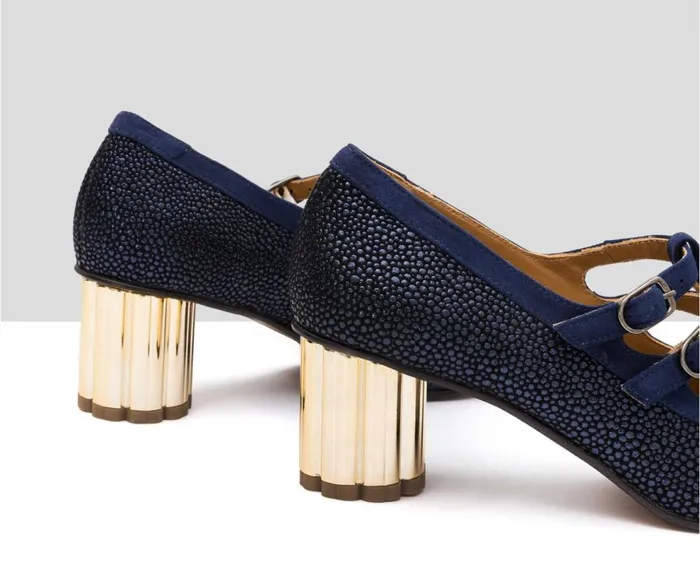 Audley Shoes Mid Heel Leather Shoe Isamar Blue Women Medium Heel