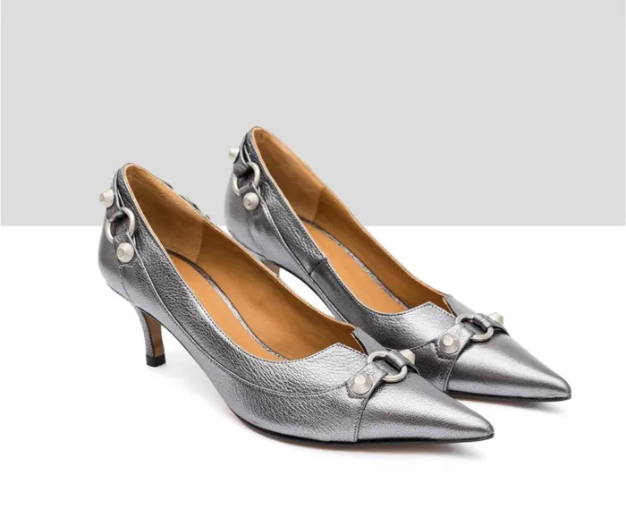 Audley Shoes Mid Heel Leather Shoe Isha Grey Women Medium Heel