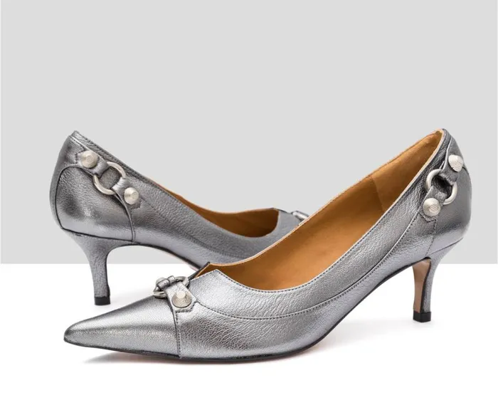 Audley Shoes Mid Heel Leather Shoe Isha Grey Women Medium Heel