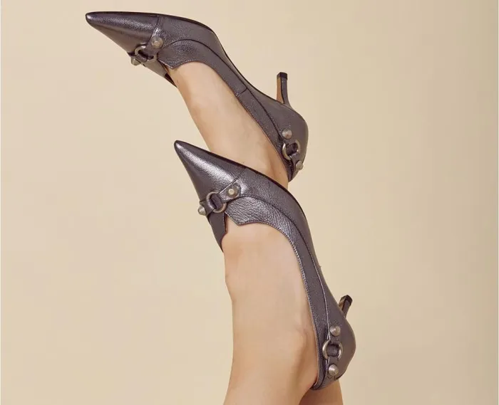 Audley Shoes Mid Heel Leather Shoe Isha Grey Women Medium Heel