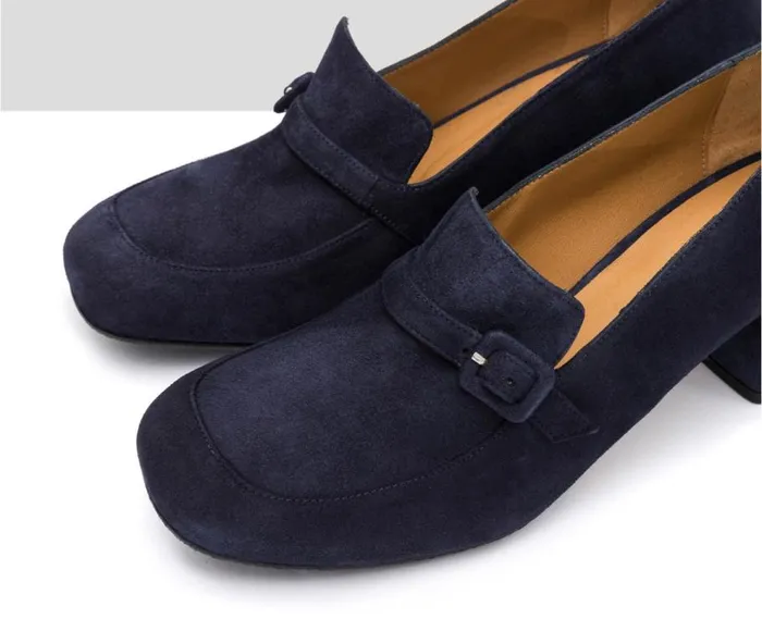 Audley Shoes Mid Heel Leather Shoe Ivory Blue Women Medium Heel