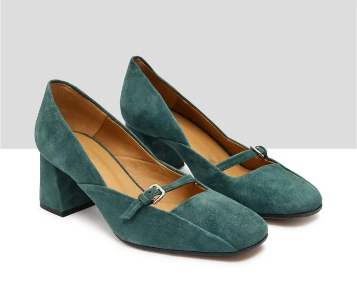 Audley Shoes Mid Heel Leather Shoe Kiana Blue Women Medium Heel