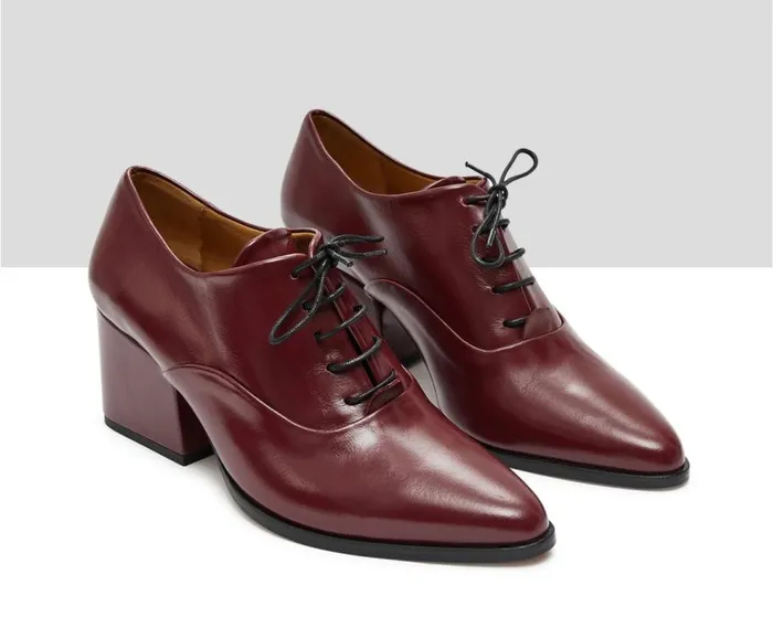 Audley Shoes Mid Heel Leather Shoe Kichi Burdeos Women Medium Heel