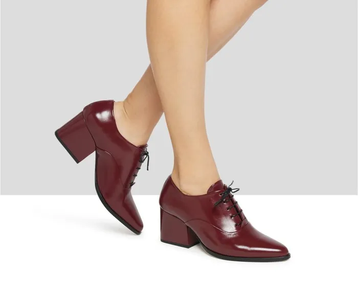 Audley Shoes Mid Heel Leather Shoe Kichi Burdeos Women Medium Heel