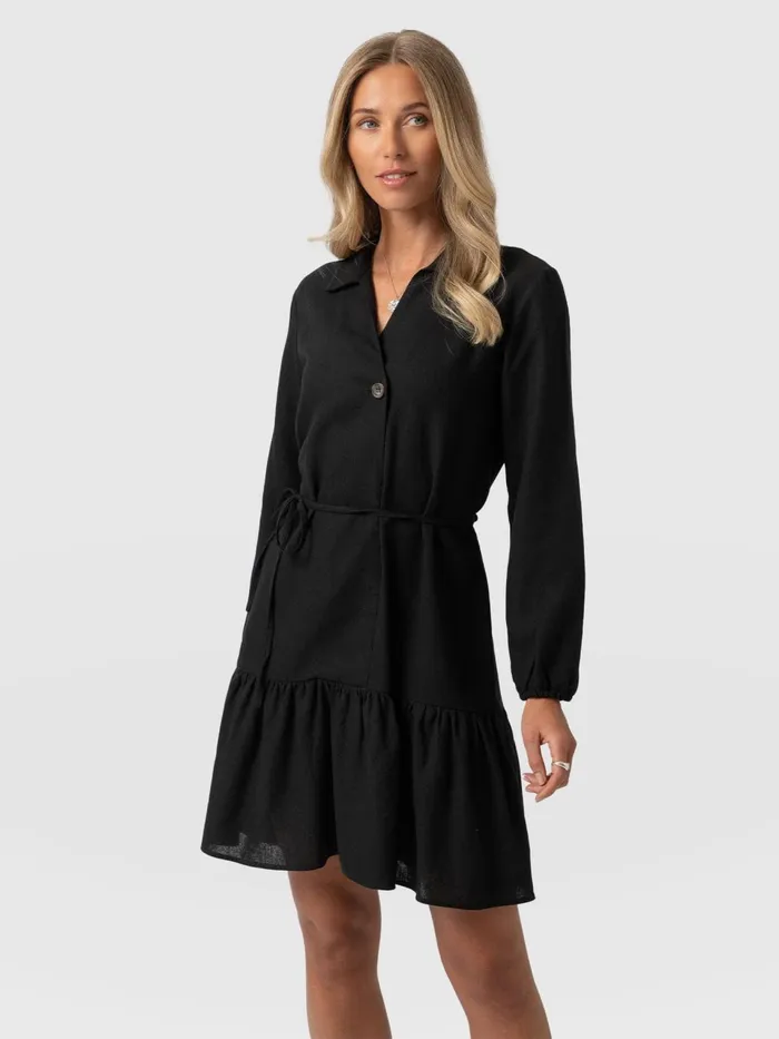 Aurelia Mini Linen Dress 8211 Black Black Women Saint And Sofia Dresses