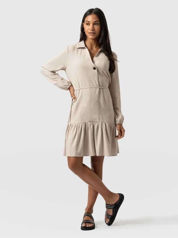 Aurelia Mini Linen Dress 8211 Oatmeal Oatmeal Women Saint And Sofia Dresses