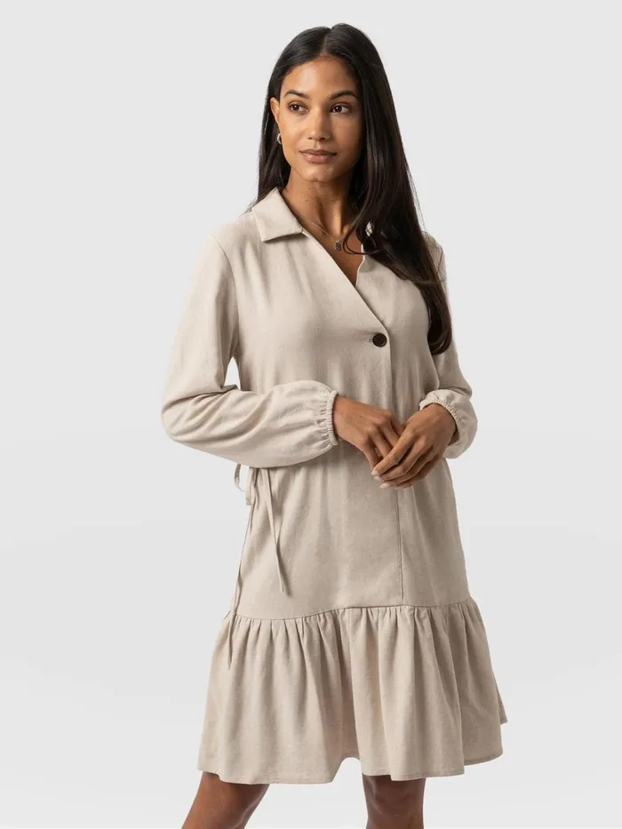 Aurelia Mini Linen Dress 8211 Oatmeal Oatmeal Women Saint And Sofia Dresses