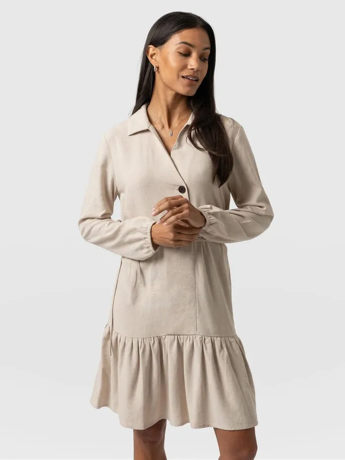 Aurelia Mini Linen Dress 8211 Oatmeal Oatmeal Women Saint And Sofia Dresses