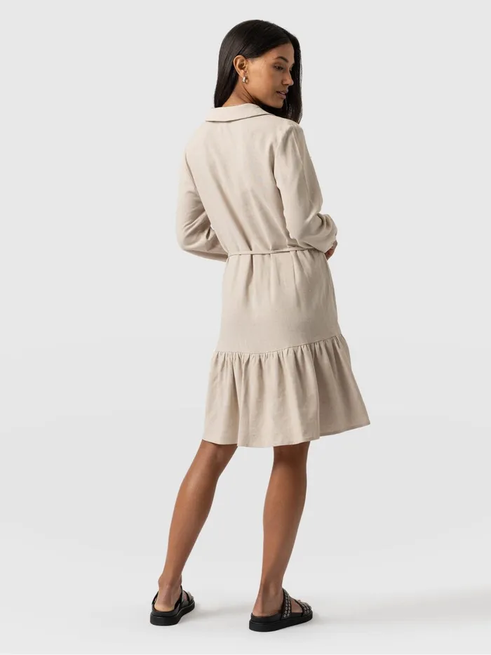 Aurelia Mini Linen Dress 8211 Oatmeal Oatmeal Women Saint And Sofia Dresses