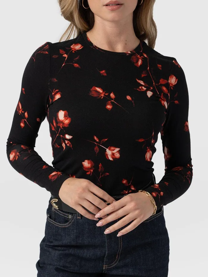 Austen Crew Neck Long Sleeve Tee 8211 Dark Roses Dark Roses Women Saint And Sofia TShirts and Tanks
