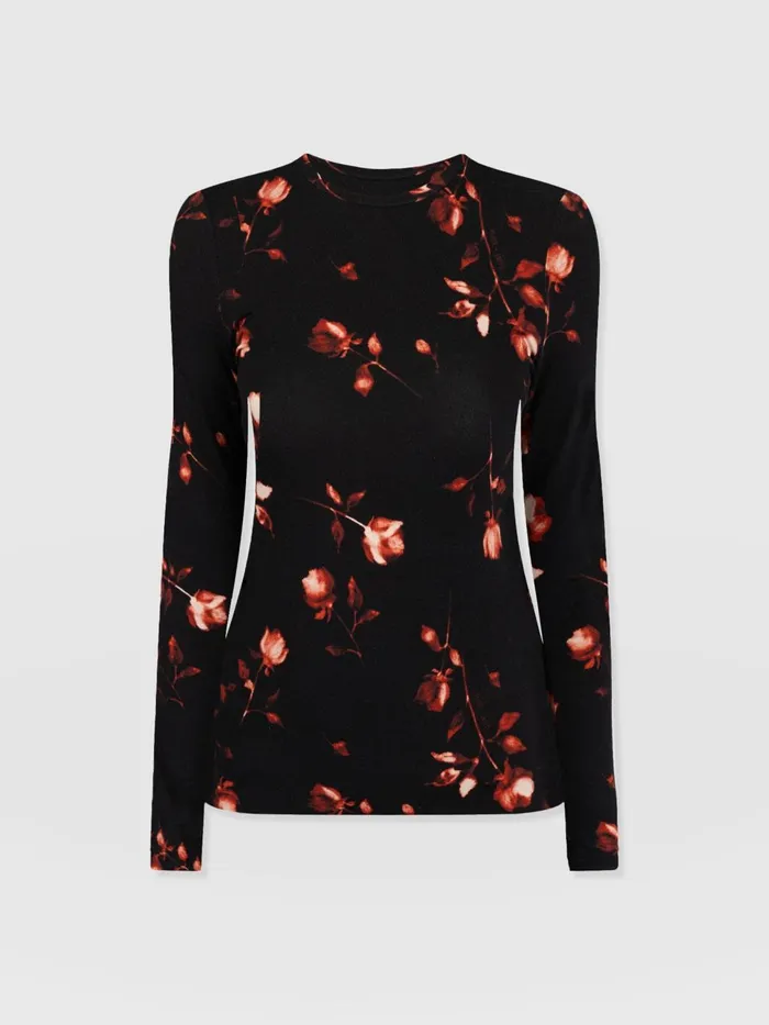 Austen Crew Neck Long Sleeve Tee 8211 Dark Roses Dark Roses Women Saint And Sofia TShirts and Tanks