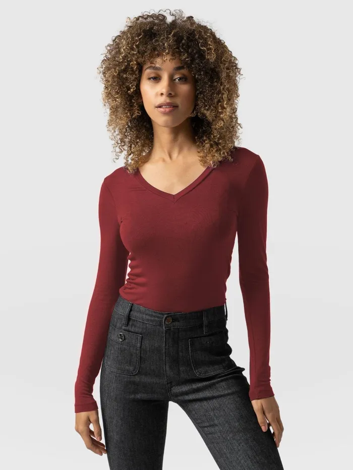 Austen V Neck Tee 8211 Burgundy Burgundy Women Saint And Sofia Casual Tops