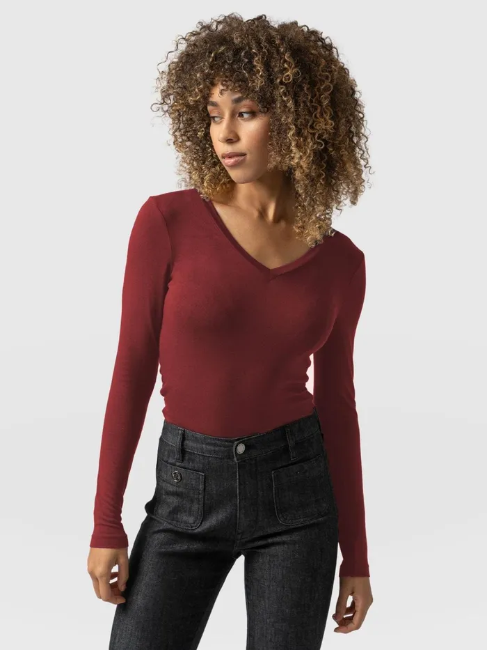 Austen V Neck Tee 8211 Burgundy Burgundy Women Saint And Sofia Casual Tops