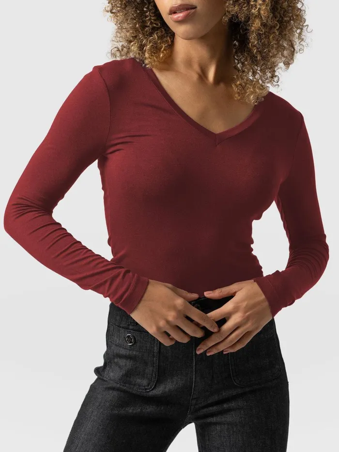 Austen V Neck Tee 8211 Burgundy Burgundy Women Saint And Sofia Casual Tops