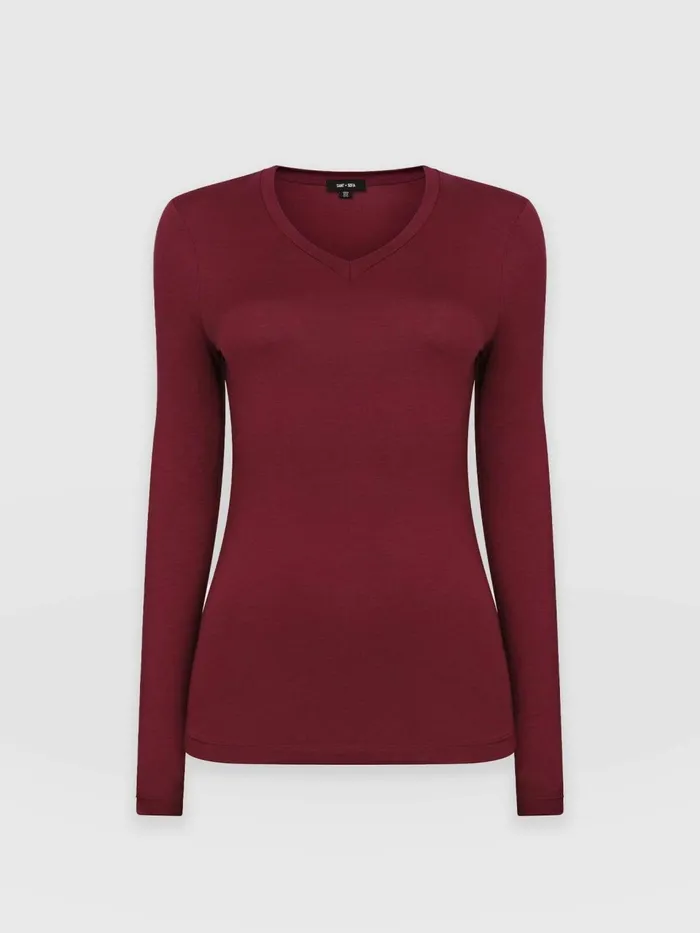 Austen V Neck Tee 8211 Burgundy Burgundy Women Saint And Sofia Casual Tops
