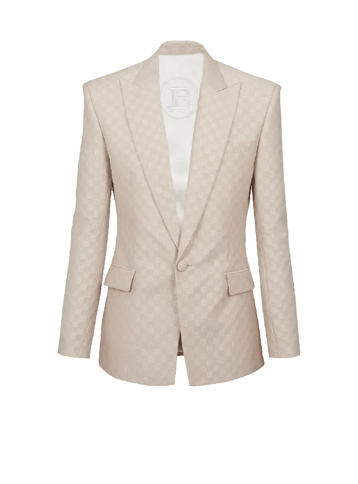 Balmain 1button Jacket In PB Labyrinth Jacquard Beige Men Jackets And Blazers