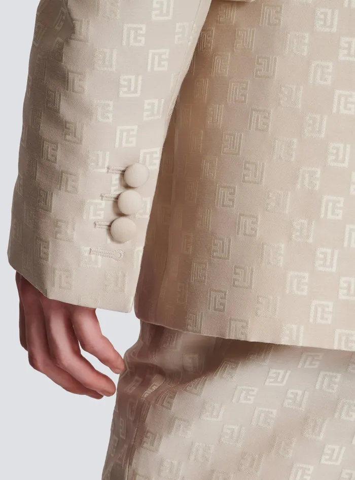 Balmain 1button Jacket In PB Labyrinth Jacquard Beige Men Jackets And Blazers