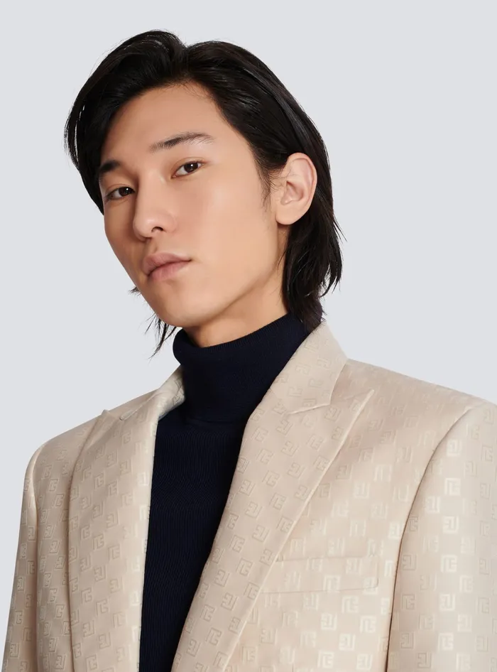 Balmain 1button Jacket In PB Labyrinth Jacquard Beige Men Jackets And Blazers