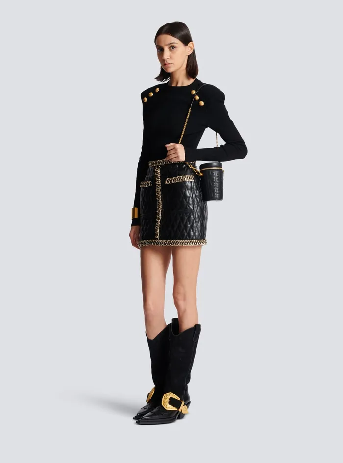Balmain 1945 Quilted Leather Minaudiegravere Bag Black WomenMen Small Leather Goods
