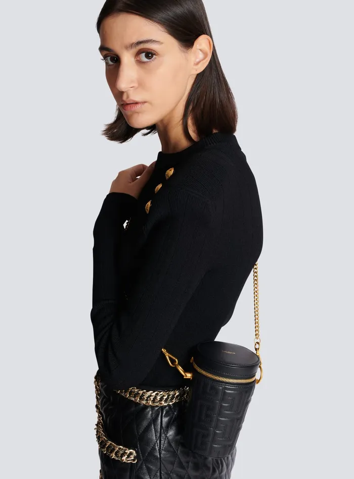 Balmain 1945 Quilted Leather Minaudiegravere Bag Black WomenMen Small Leather Goods
