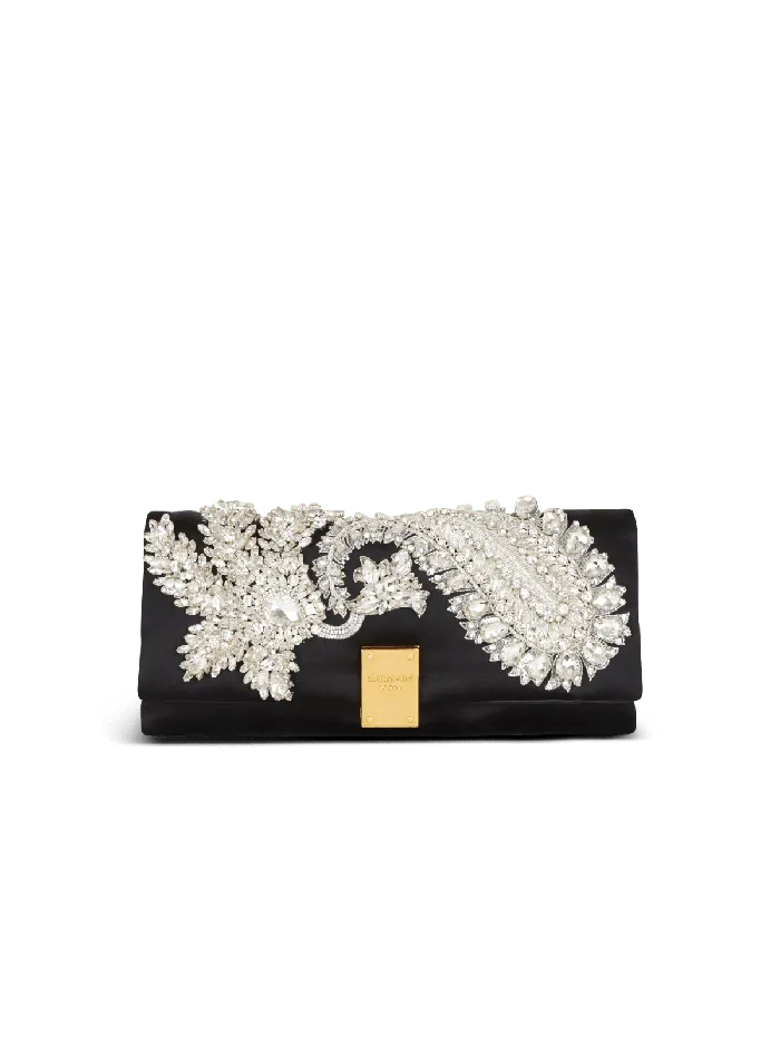 Balmain 1945 Soft Embroidered Satin Clutch Black Women Clutches
