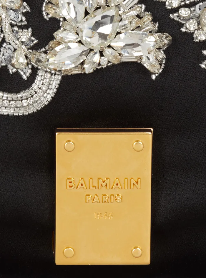 Balmain 1945 Soft Embroidered Satin Clutch Black Women Clutches