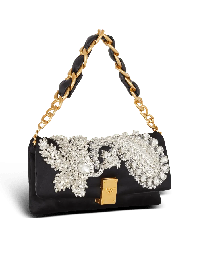 Balmain 1945 Soft Embroidered Satin Clutch Black Women Clutches