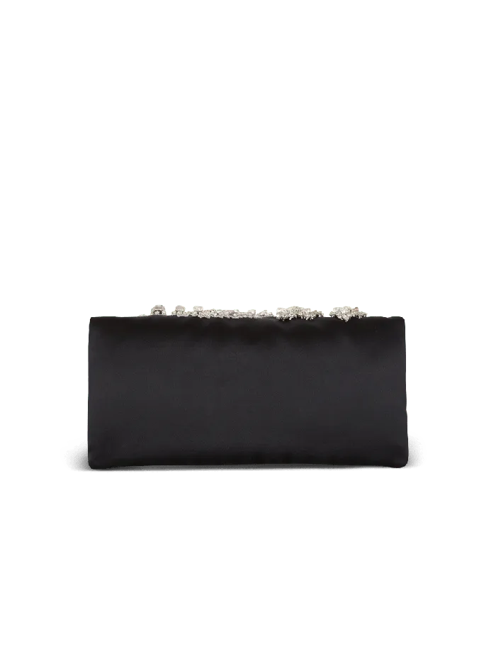 Balmain 1945 Soft Embroidered Satin Clutch Black Women Clutches