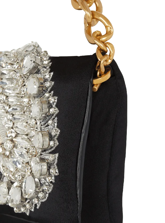 Balmain 1945 Soft Embroidered Satin Clutch Black Women Clutches