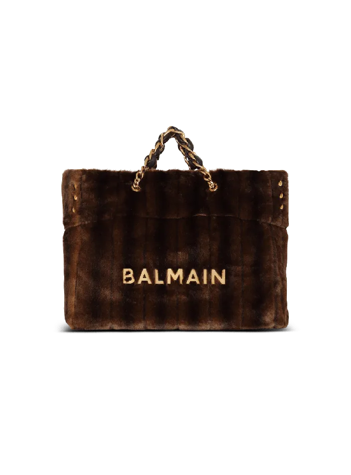 Balmain 1945 Soft Faux Fur Tote Bag Brown Women Shoulder Bags