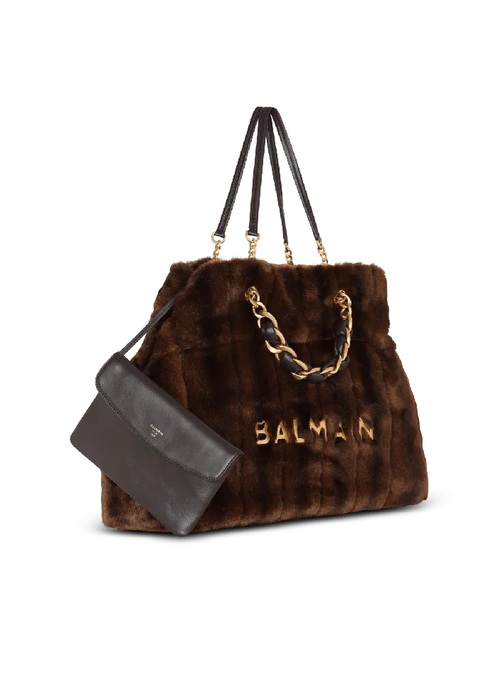 Balmain 1945 Soft Faux Fur Tote Bag Brown Women Shoulder Bags